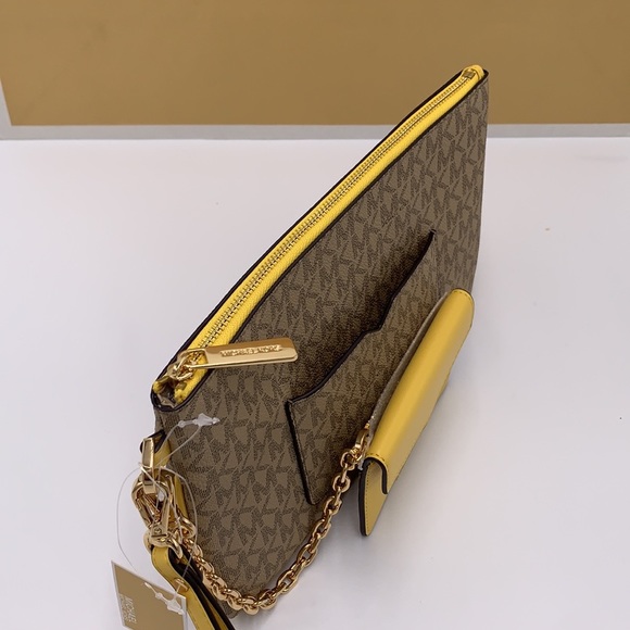 Michael Kors Jet Set LG 2 in 1 card case wristlet Wallet DAFFODIL SIGNATURE - Picture 8 of 16